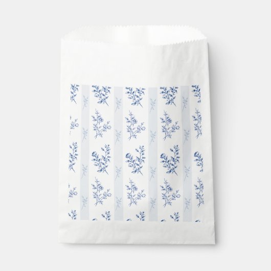 Chinoiserie Gestreept Blauw en Wit Bloemen Bedankzakje (Voorkant)
