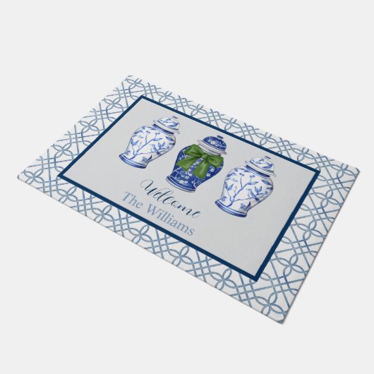 Chinoiserie Ginger Jar Aangepaste naam Welkom Deurmat (Schuin)