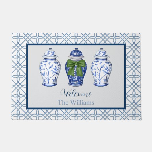 Chinoiserie Ginger Jar Aangepaste naam Welkom Deurmat (Voorkant)