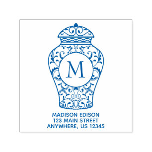 Chinoiserie Ginger Jar Address Self Inking Stamp Zelfinktende Stempel