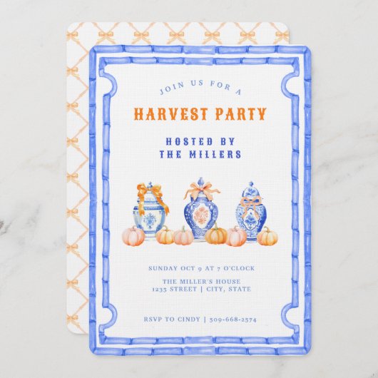 Chinoiserie Ginger Jar Harvest Party Kaart (Voorkant / Achterkant)