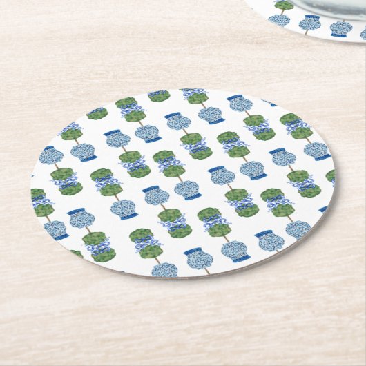 Chinoiserie Ginger Jar Jars Topiary Basket Ronde Kartonnen Onderzetter (Gebogen)