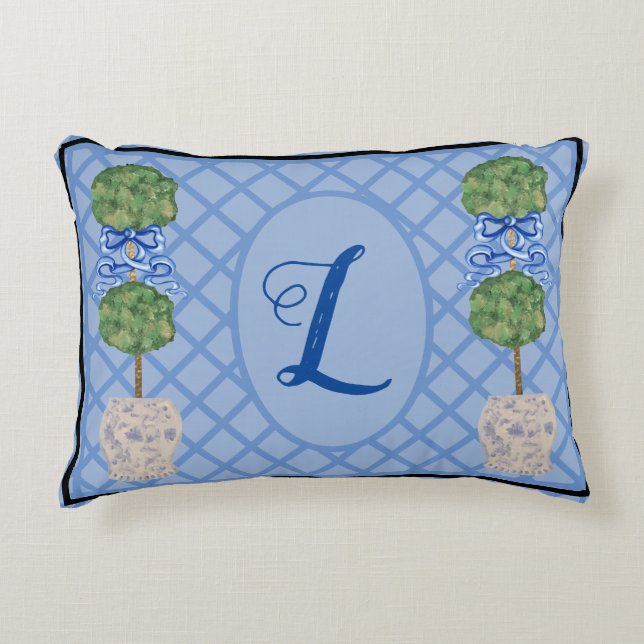 Chinoiserie Ginger Jar Jars Topiary Basket Throw Accent Kussen (Voorkant)