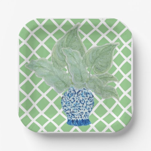 Chinoiserie Ginger Jar Jars Tropical Leaves Papieren Bordje (Voorkant)