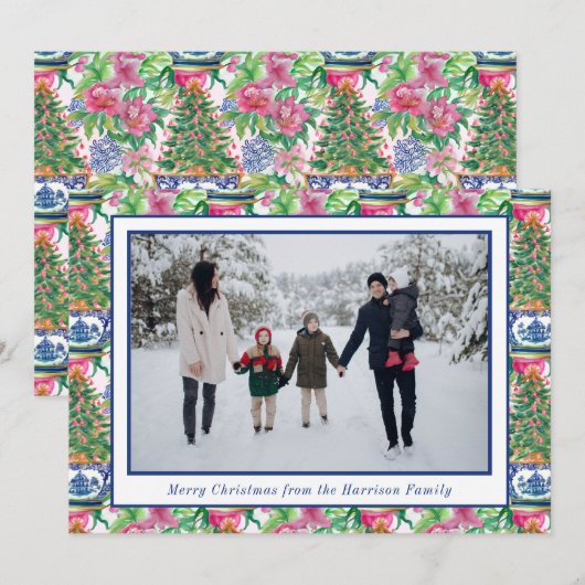 Chinoiserie Ginger Jar Kerstboom Foto Feestdagenkaart (Voorkant / Achterkant)
