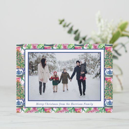 Chinoiserie Ginger Jar Kerstboom Foto Feestdagenkaart (Staand voorkant)