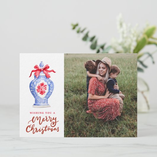 Chinoiserie Ginger Jar Kerstmis Foto Feestdagenkaart (Staand voorkant)
