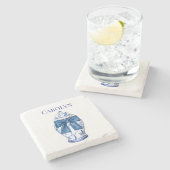 Chinoiserie Ginger Jar met blauwe strik Stenen Onderzetter (Zijkant)