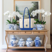 Chinoiserie Ginger Jar met Blue Bow Contrast Trim Tote Bag
