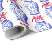 Chinoiserie Ginger Jar Monogram | Rode strik Cadeaupapier (Rol Hoek)