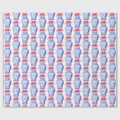 Chinoiserie Ginger Jar Monogram | Rode strik Cadeaupapier (Vlak)