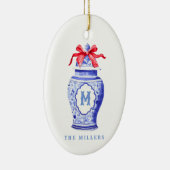 Chinoiserie Ginger Jar Monogram | Rode strik Keramisch Ornament (Rechts)