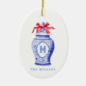 Chinoiserie Ginger Jar Monogram | Rode strik Keramisch Ornament (Voorkant)
