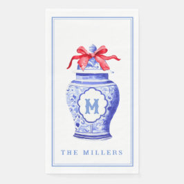 Chinoiserie Ginger Jar Monogram | Rode strik Servet