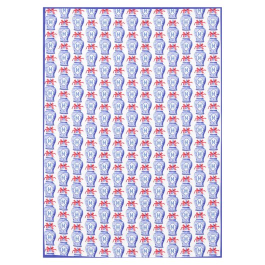 Chinoiserie Ginger Jar Monogram | Rode strik Tafelkleed (Voorkant)