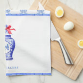 Chinoiserie Ginger Jar Monogram | Rode strik Theedoek (Quarter Fold)