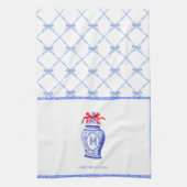 Chinoiserie Ginger Jar Monogram | Rode strik Theedoek (Verticaal)