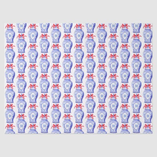 Chinoiserie Ginger Jar Monogram | Rode strik Tissuepapier (Voorkant)