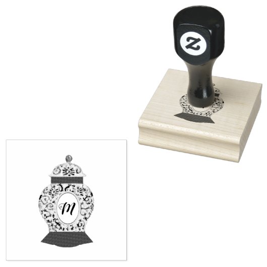 Chinoiserie Ginger Jar Monogram Rubberstempel (Gestempeld)
