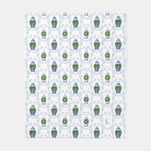 Chinoiserie Ginger Jar Monogrammed  Fleece Deken (Voorkant)