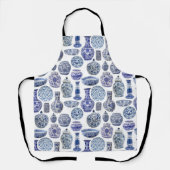 Chinoiserie Ginger Jars Hamptons Blauw en Wit Schort (Voorkant)