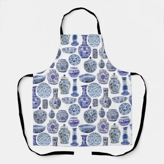 Chinoiserie Ginger Jars Hamptons Blauw en Wit Schort (Voorkant)