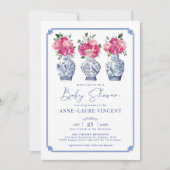 Chinoiserie Ginger Jars Roze Pioenrozen Baby showe Kaart (Voorkant)