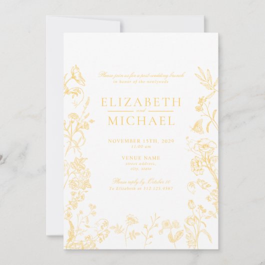 Chinoiserie Gold Victoriaans Post Bruiloftsbrunch Kaart (Voorkant)