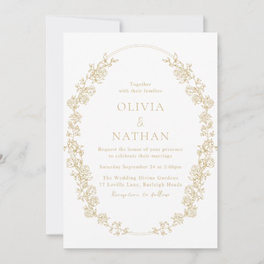  Chinoiserie Gouden Bloemenkrans Trouwen Kaart (Voorkant)
