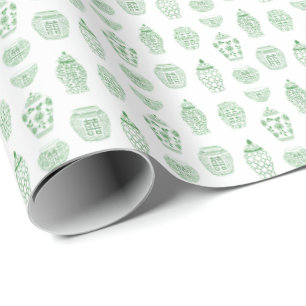 Chinoiserie Green en White Ginger Jar Print Cadeaupapier