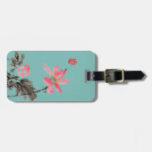 Chinoiserie Green Freehand Waterverf Lotus Flower Bagagelabel (Voorkant horizontaal)