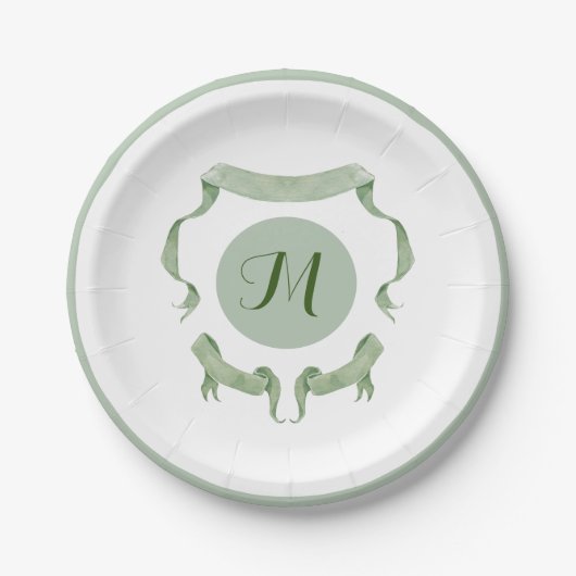 Chinoiserie Green Ribbons Logo Crest Papieren Bordje (Voorkant)