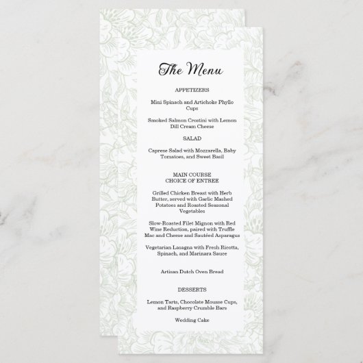 Chinoiserie Green Sage Peony Wedding Menu (Voorkant / Achterkant)