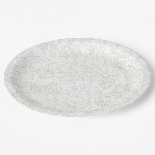 Chinoiserie Green Sage Peony Wedding Papieren Bordje (Gekanteld)