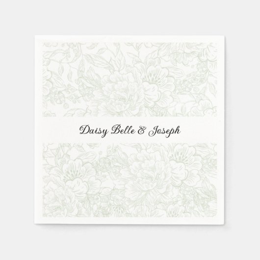 Chinoiserie Green Sage Peony Wedding Servet (Voorkant)