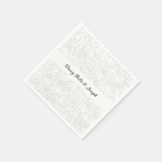 Chinoiserie Green Sage Peony Wedding Servet (Hoek)