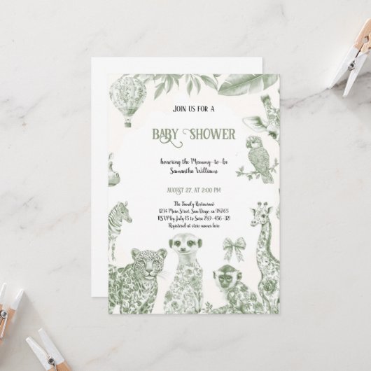 CHINOISERIE GREEN TOILE BABYSHOWER UITNODIGING (Voorkant / Achterkant in situ)
