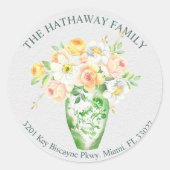 Chinoiserie Groene Vaas Bloemen Retouradres Label (Voorkant)