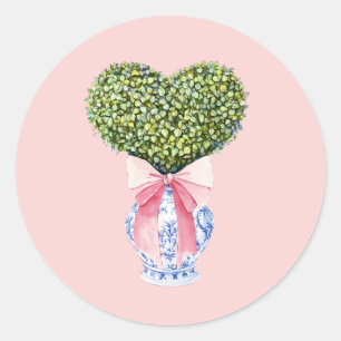 Chinoiserie Heart Topiary-Valentijnsdag Ronde Sticker