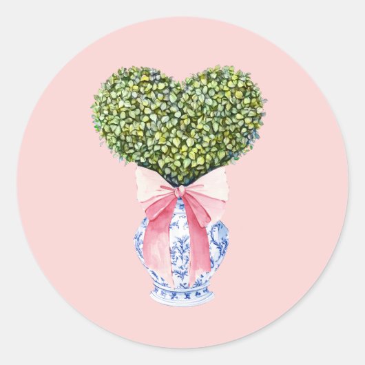 Chinoiserie Heart Topiary-Valentijnsdag Ronde Sticker (Voorkant)