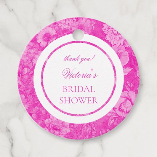 Chinoiserie Helroze Roze Bloem Bruiloft Feest Beda Bedankjes Labels (Voorkant)