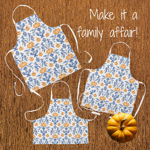 Chinoiserie Herfst Blauw Wit Oranje Pompoenen Schort