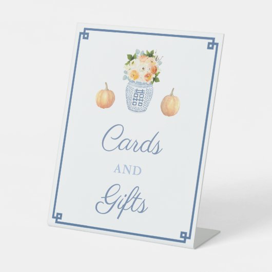 Chinoiserie Herfst Bloemen Kaarten en geschenken B Reclamebord Met Voetstuk (Voorkant)