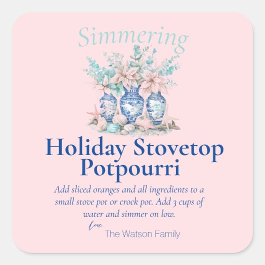 Chinoiserie Holiday Potpourri Stovetop Vierkante Sticker (Voorkant)