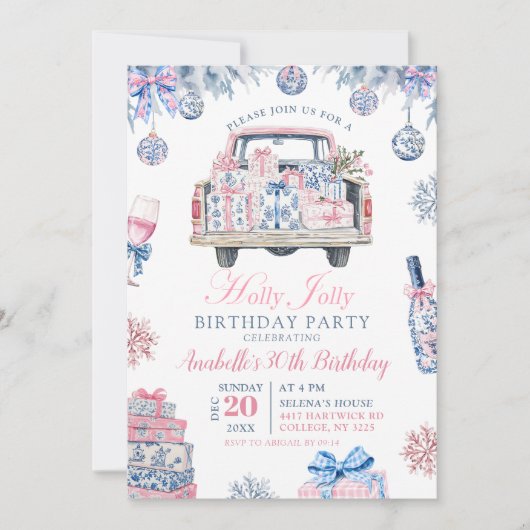 Chinoiserie Holly Jolly Adult Verjaardagsfeest Kaart (Voorkant)