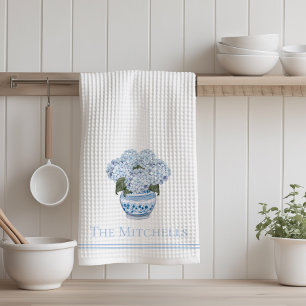 Chinoiserie Hortensia Bloemen Blauw Theedoek