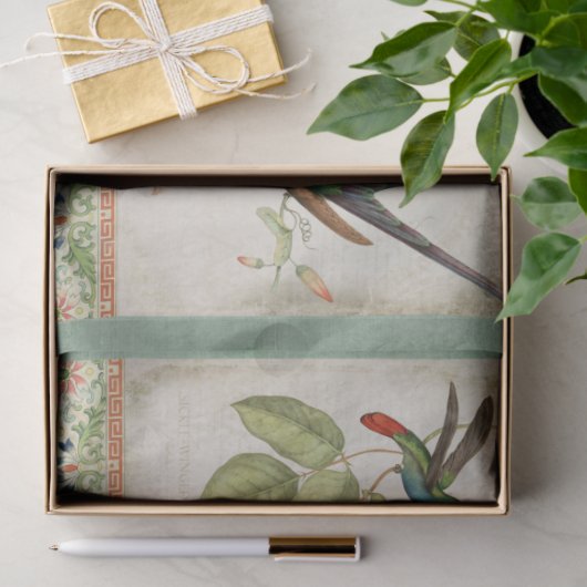 Chinoiserie Hummingbird Elegant Floral Decoupage Tissuepapier (Geschenk)