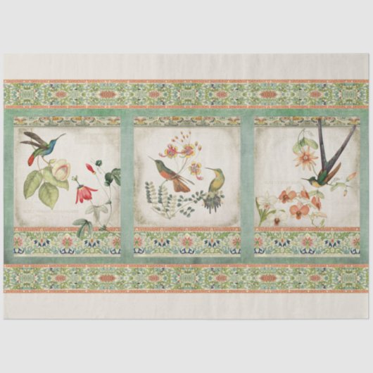 Chinoiserie Hummingbird Elegant Floral Decoupage Tissuepapier (Voorkant)