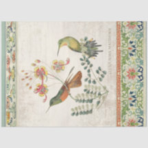  Chinoiserie Hummingbird Floral Decoupage