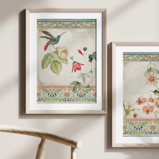 Chinoiserie Hummingbird  Floral Decoupage Tissuepapier